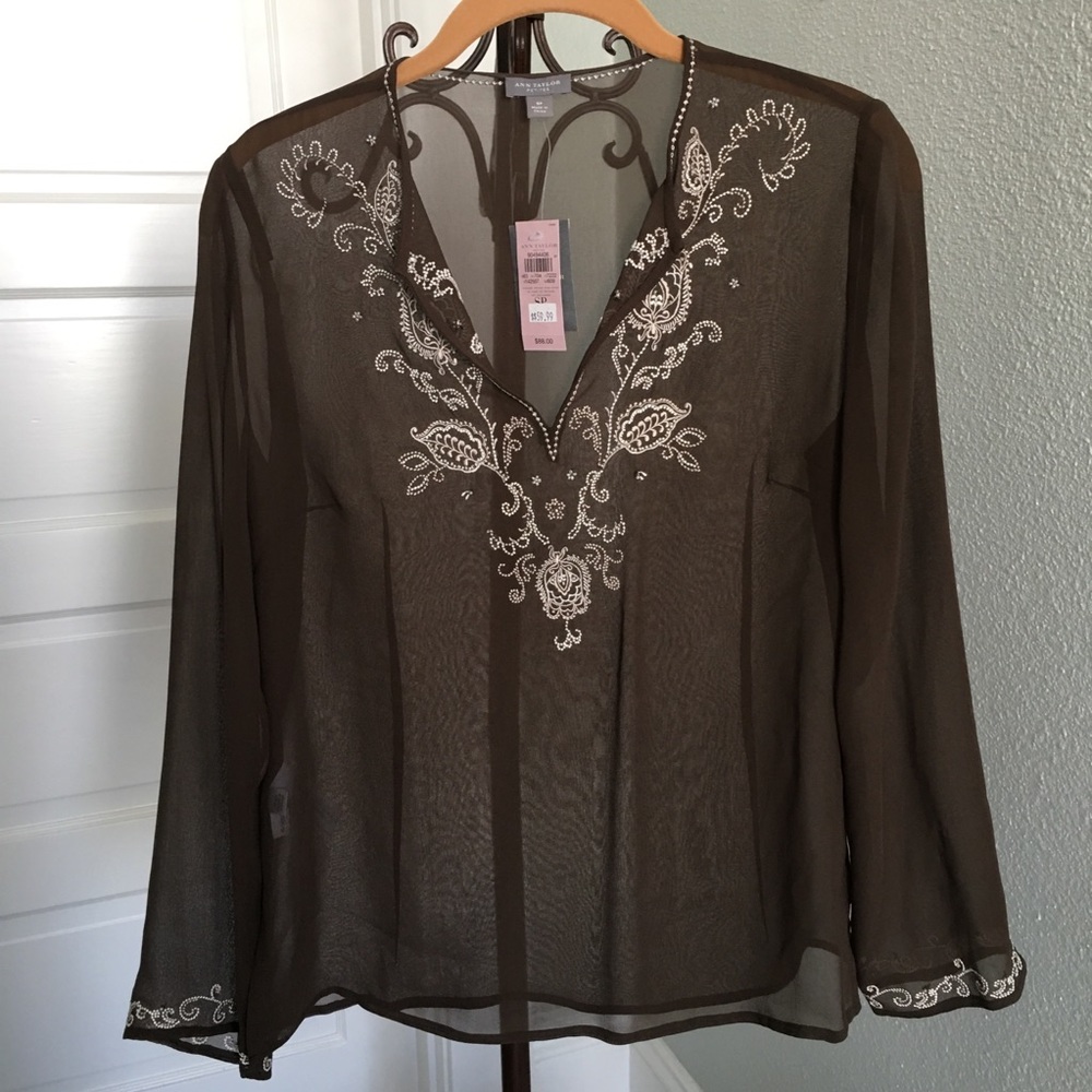 NWT Ann Taylor Embroidered Sheer Blouse, Sz SP
